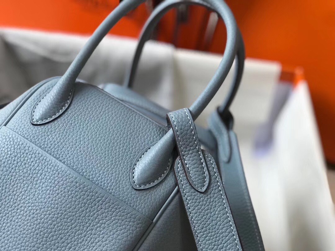 Hermes Lindy 30cm Bag In Blue Lin Clemence Leather