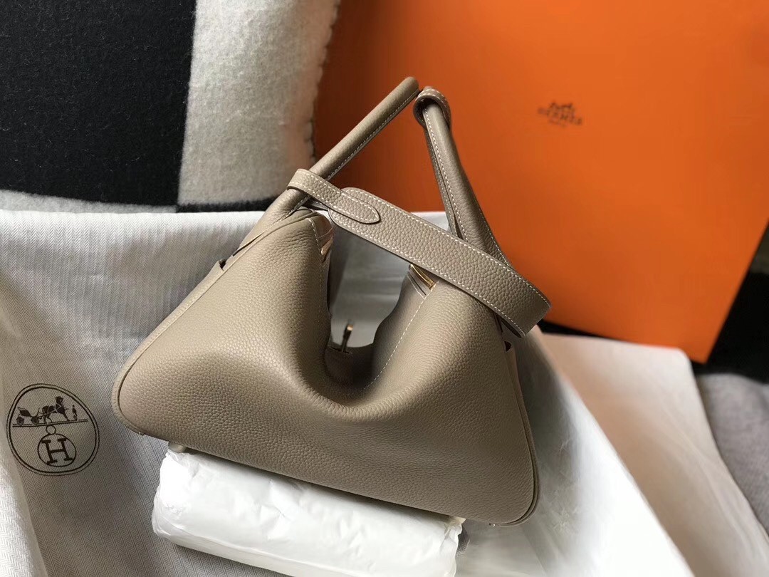 Hermes Lindy 30cm Bag In Grey Clemence Leather