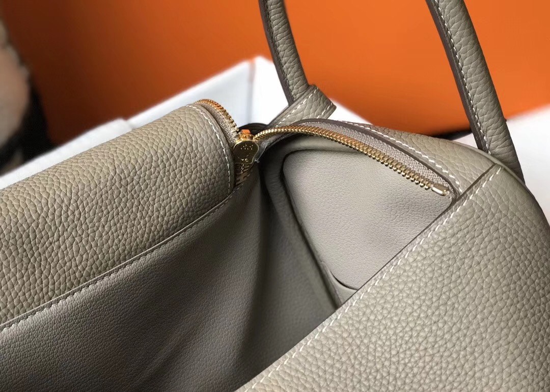 Hermes Lindy 30cm Bag In Grey Clemence Leather