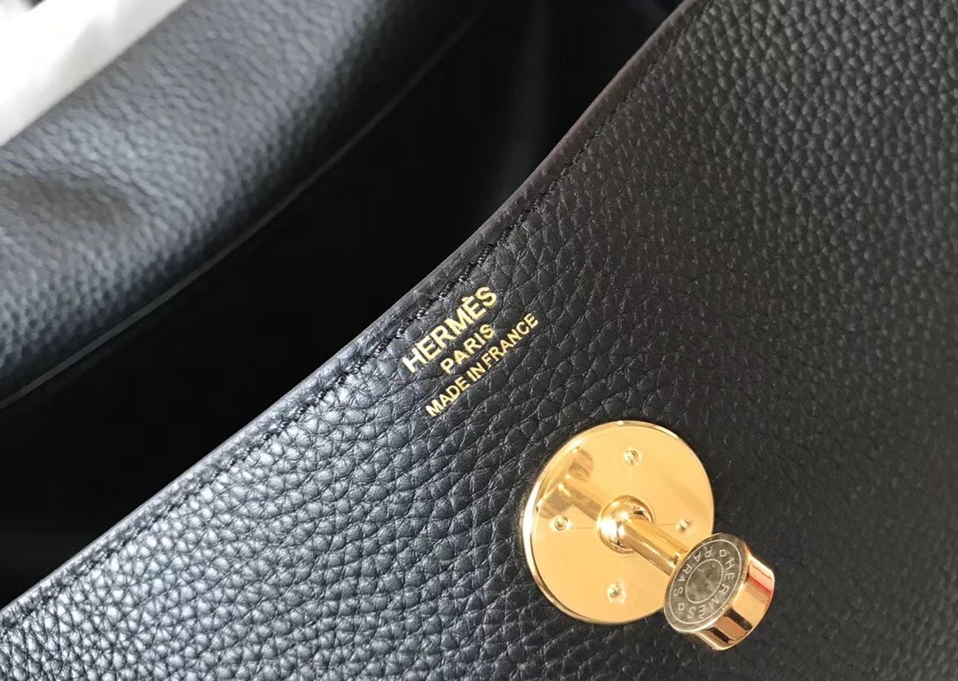 Hermes Lindy 30cm Bag In Black Clemence Leather