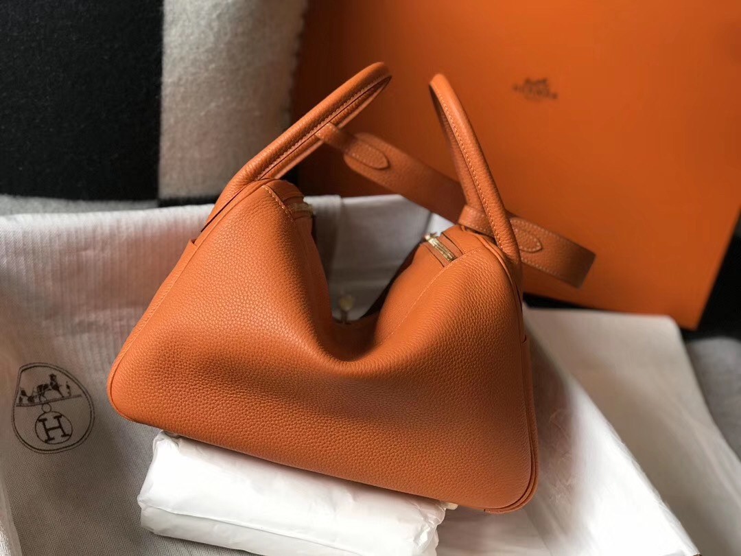 Hermes Lindy 30cm Bag In Orange Clemence Leather