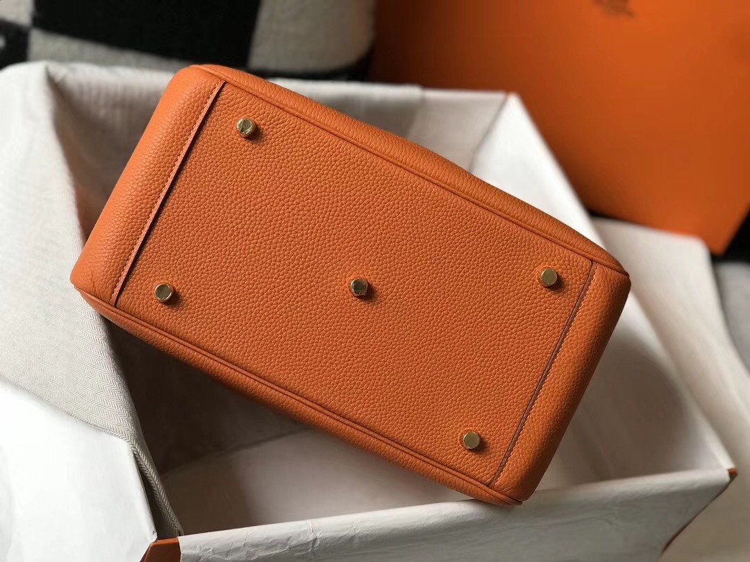 Hermes Lindy 30cm Bag In Orange Clemence Leather