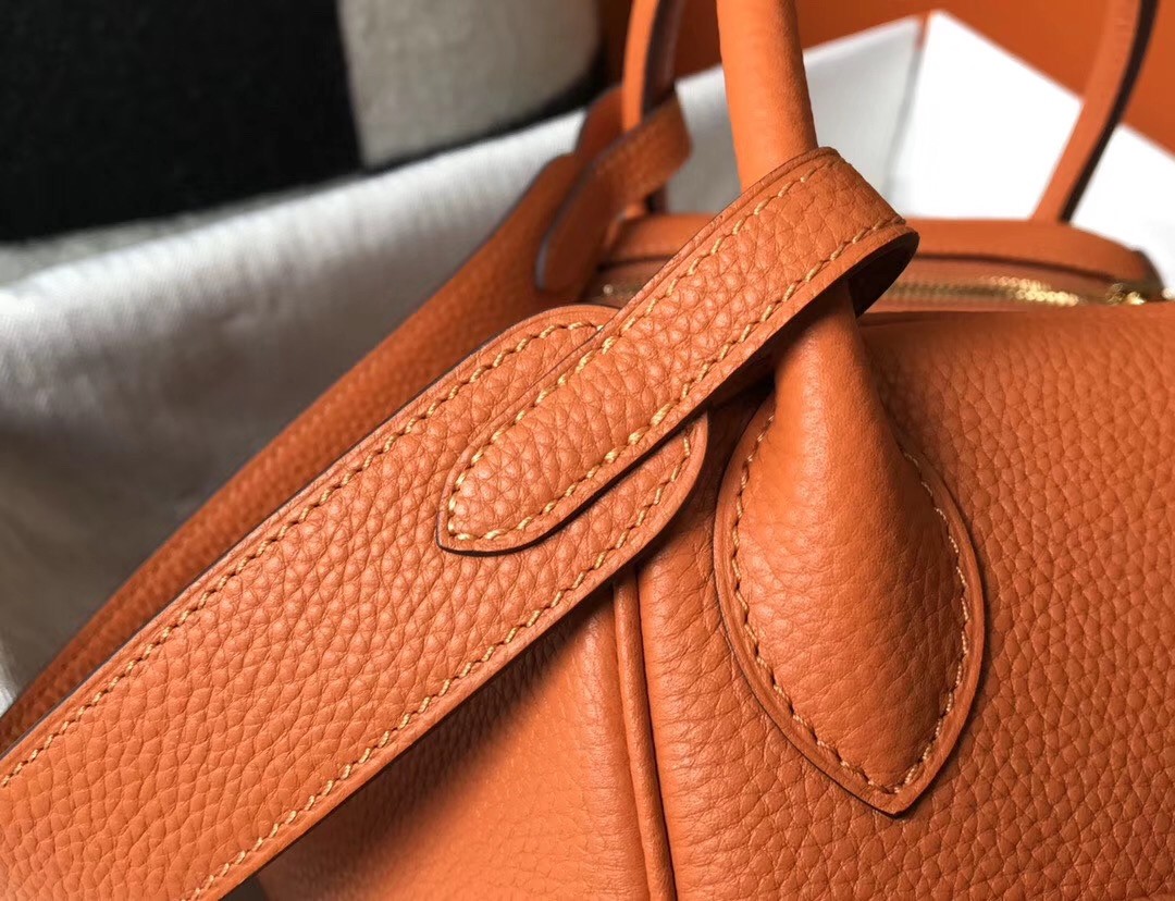 Hermes Lindy 30cm Bag In Orange Clemence Leather