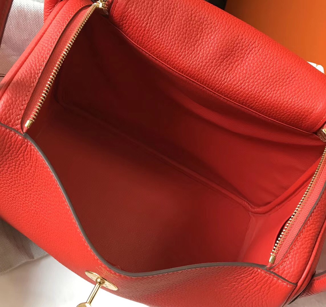 Hermes Lindy 30cm Bag In Red Clemence Leather