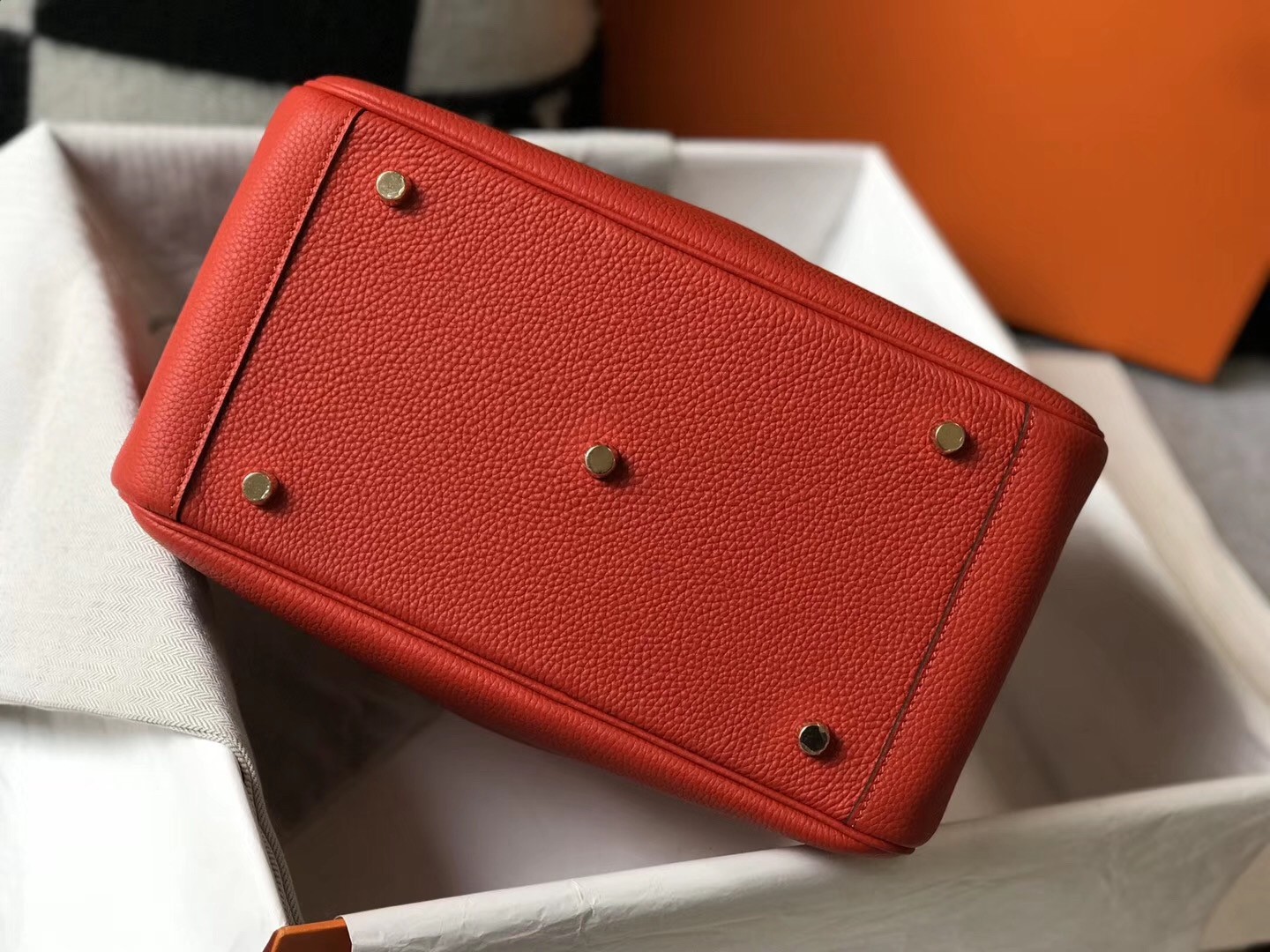Hermes Lindy 30cm Bag In Red Clemence Leather