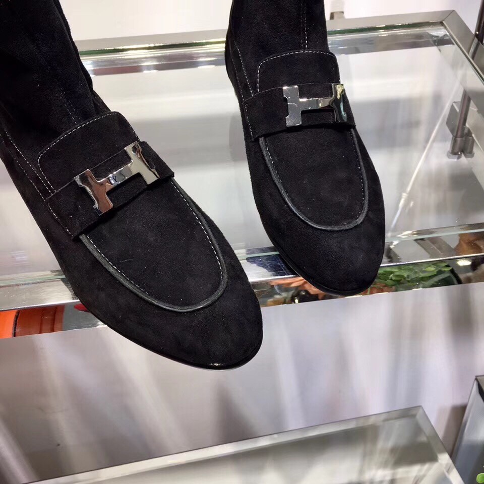 Hermes Black Suede Saint Honore Ankle Boots
