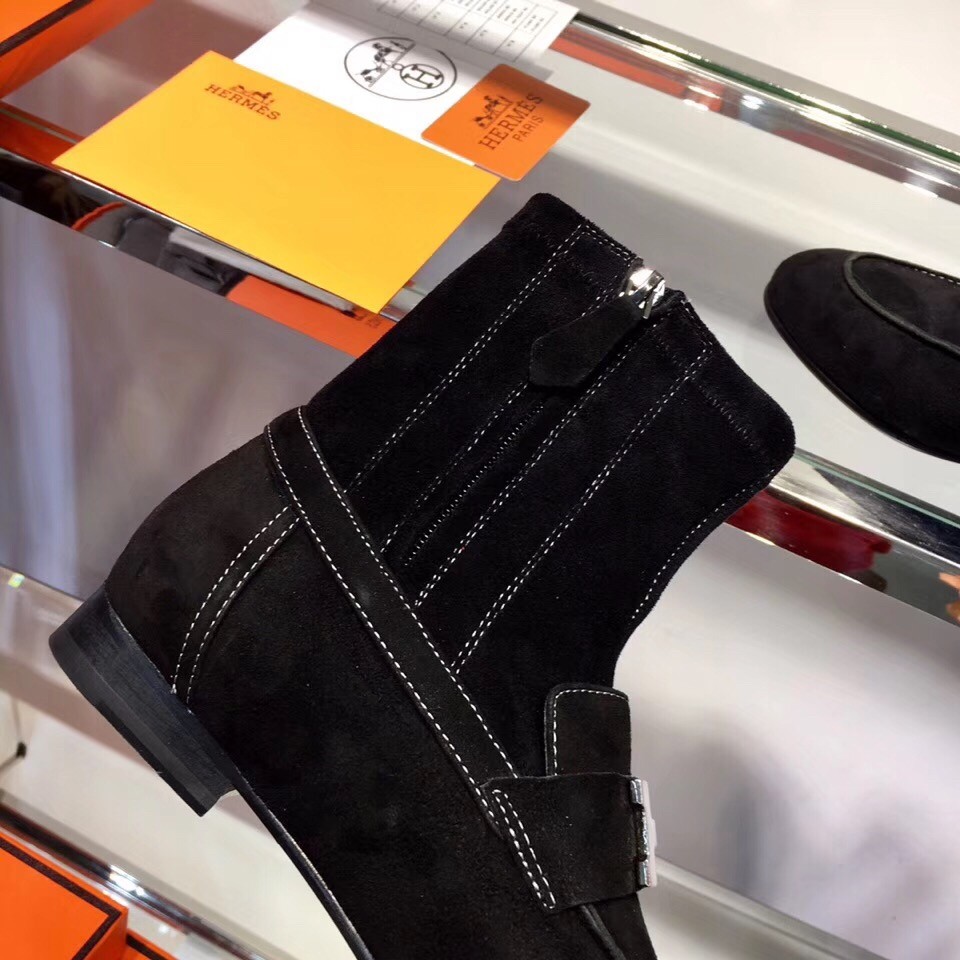 Hermes Black Suede Saint Honore Ankle Boots