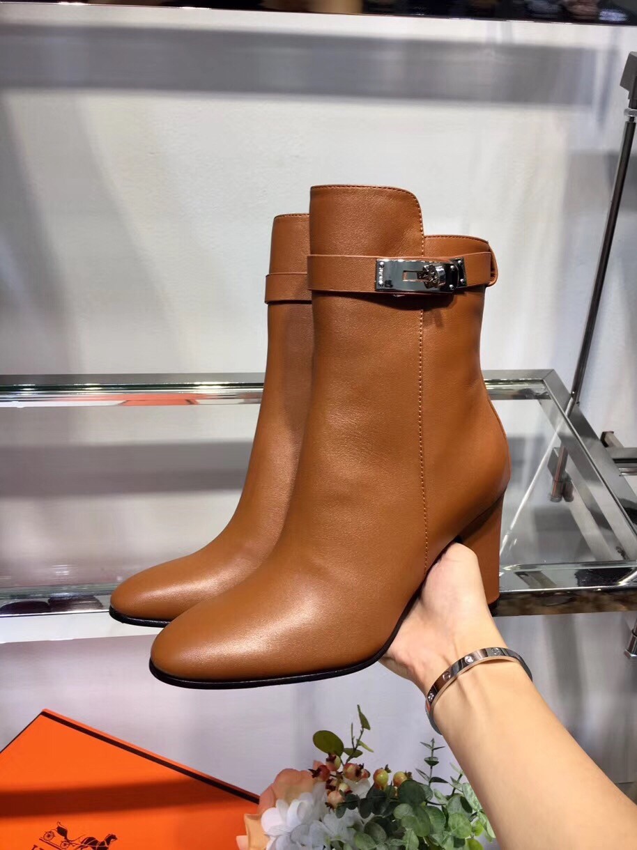 Hermes Camel Joueuse Ankle Boots