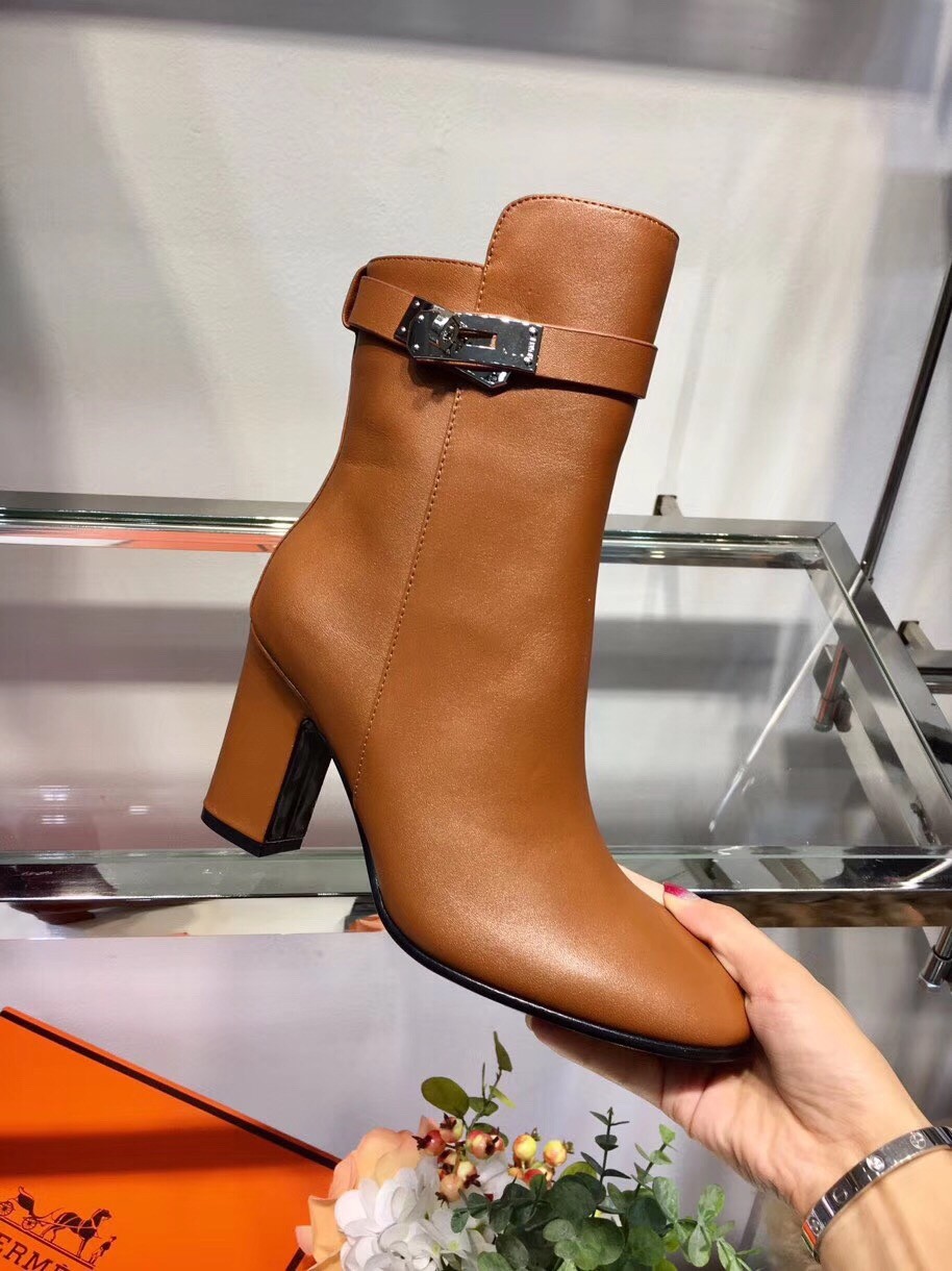 Hermes Camel Joueuse Ankle Boots