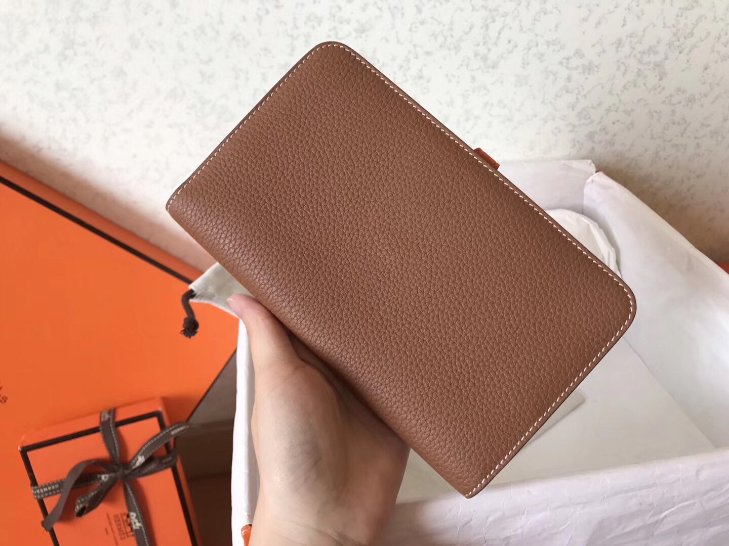 Hermes Bicolor Dogon Duo Wallet In Brown/Orange Leather