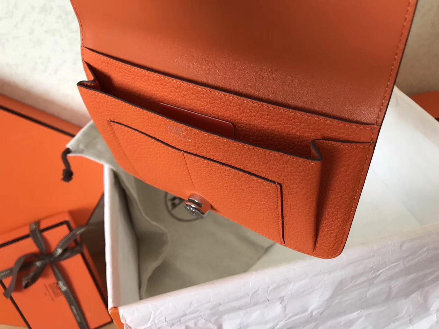 Hermes Bicolor Dogon Duo Wallet In Brown/Orange Leather