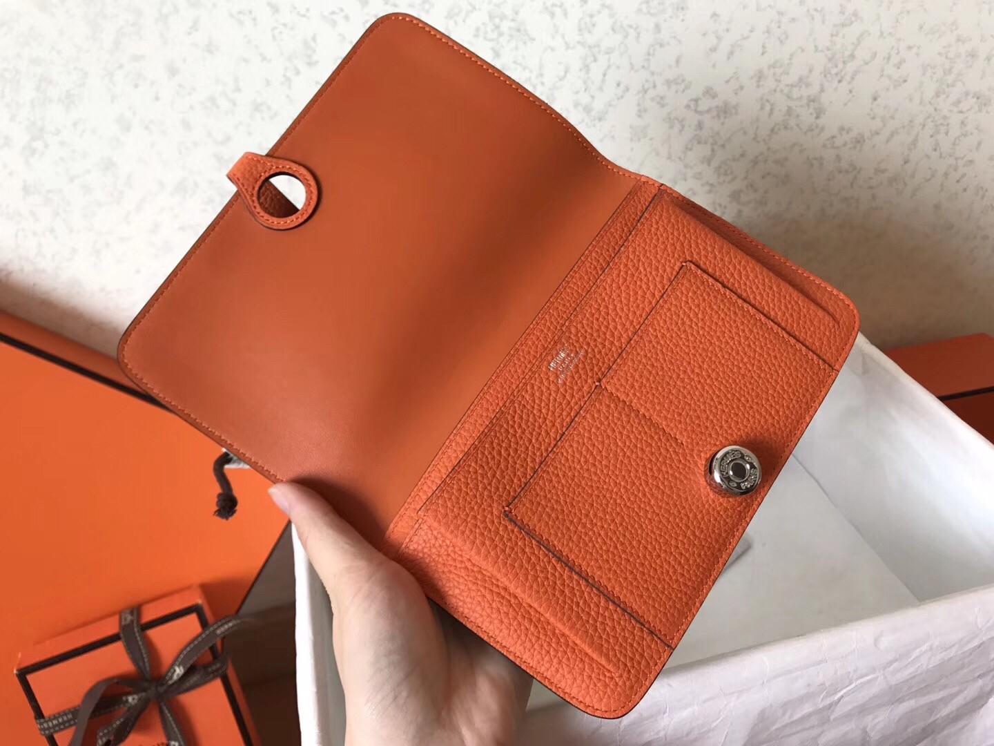 Hermes Bicolor Dogon Duo Wallet In Jean/Orange Leather