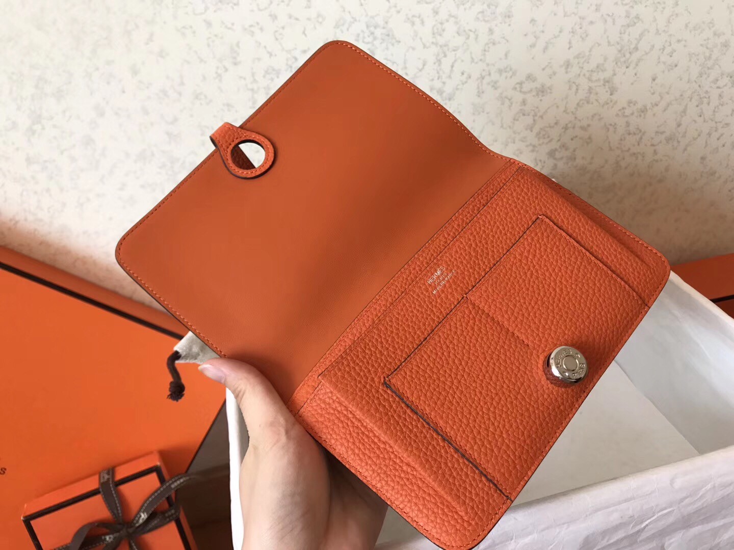 Hermes Bicolor Dogon Duo Wallet In Black/Orange Leather