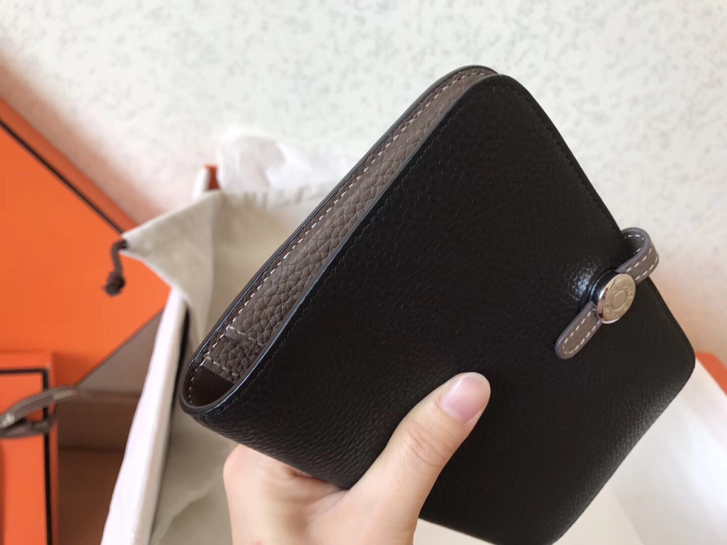 Hermes Bicolor Dogon Duo Wallet In Black/Taupe Leather
