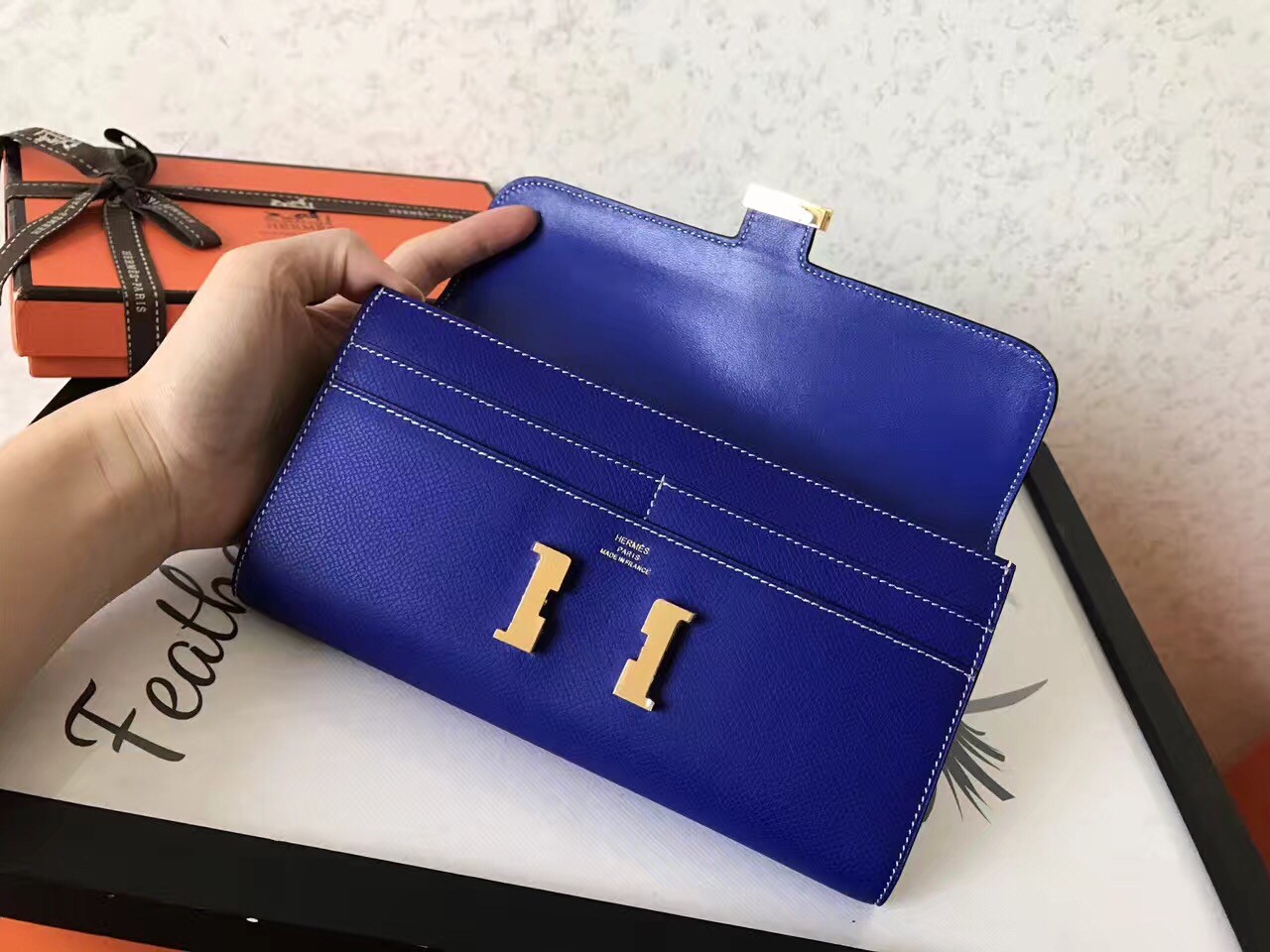 Hermes Blue Electric Epsom Constance Long Wallet