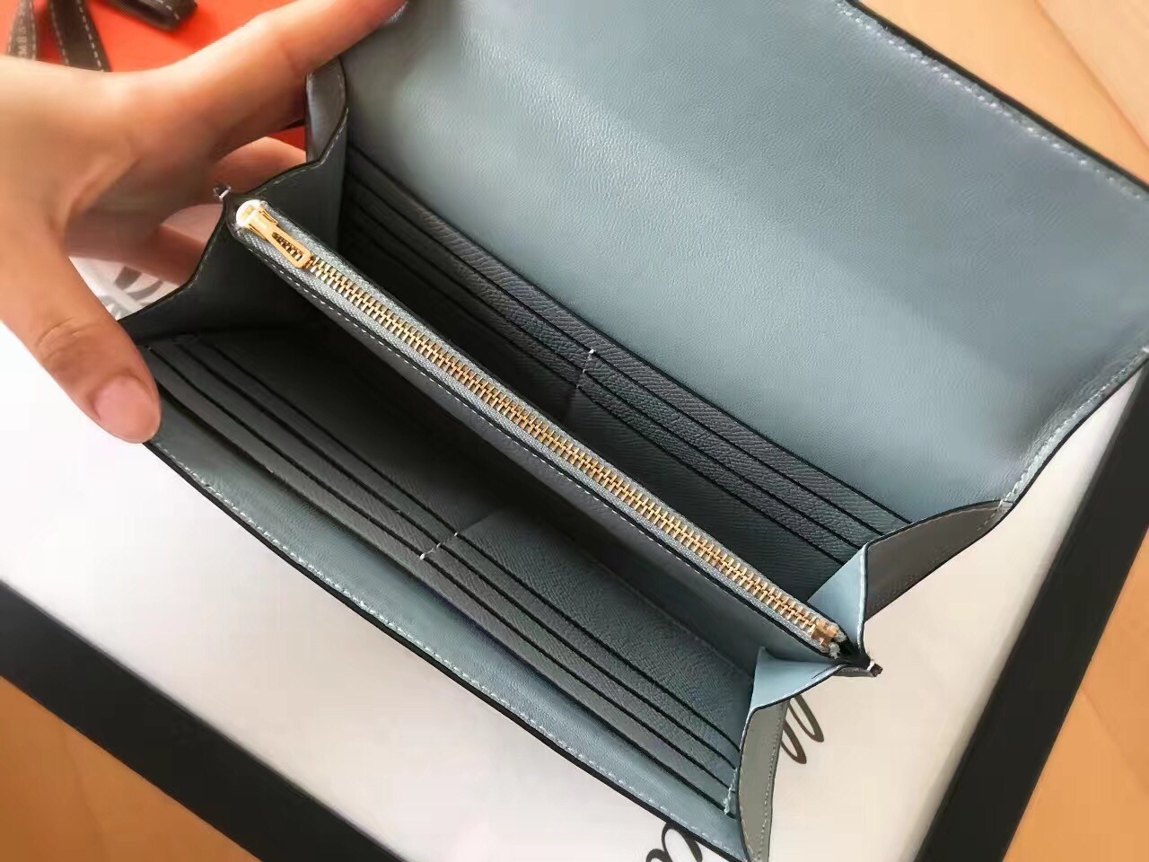 Hermes Blue Lin Epsom Constance Long Wallet