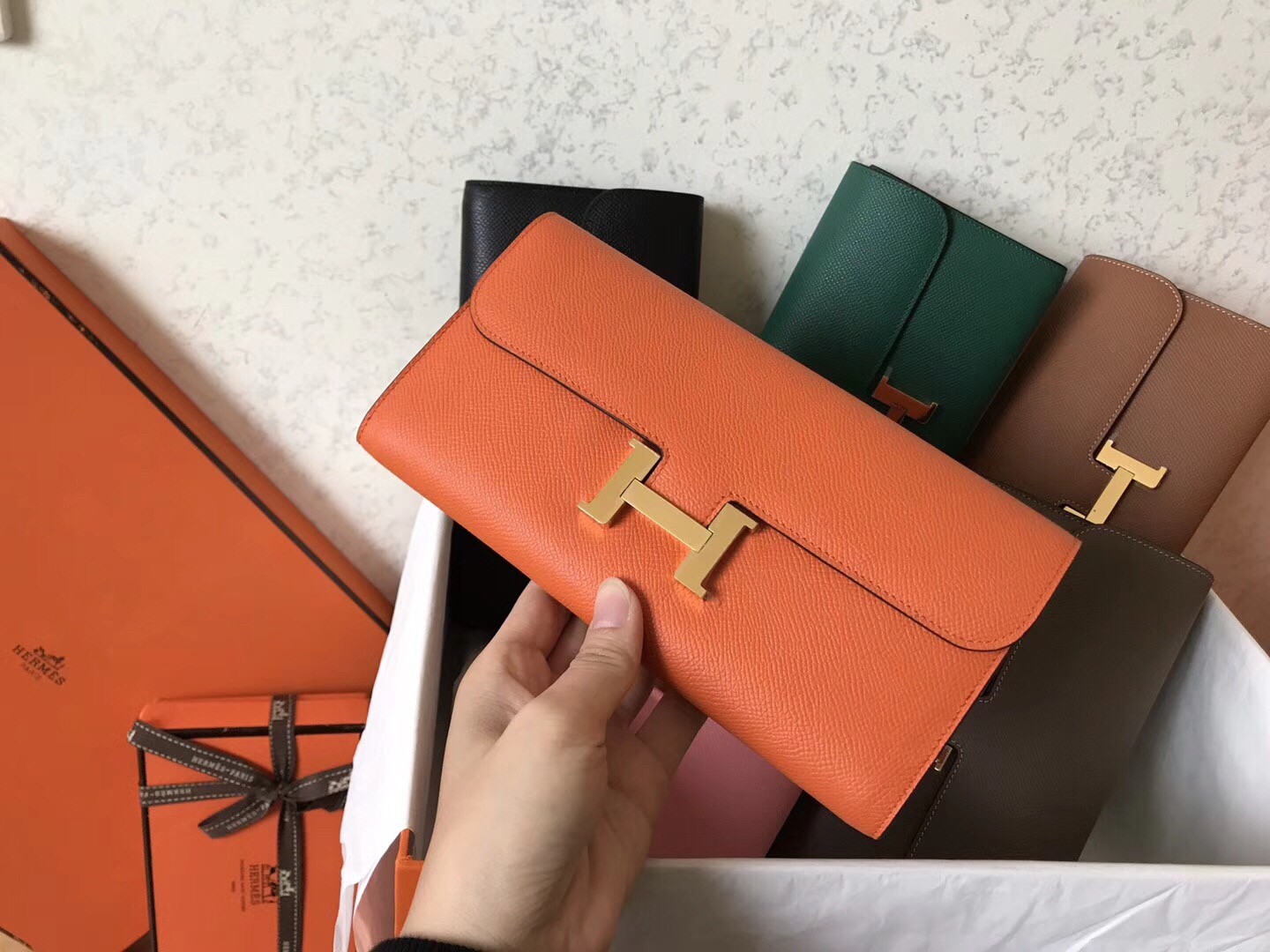 Hermes Orange Epsom Constance Long Wallet