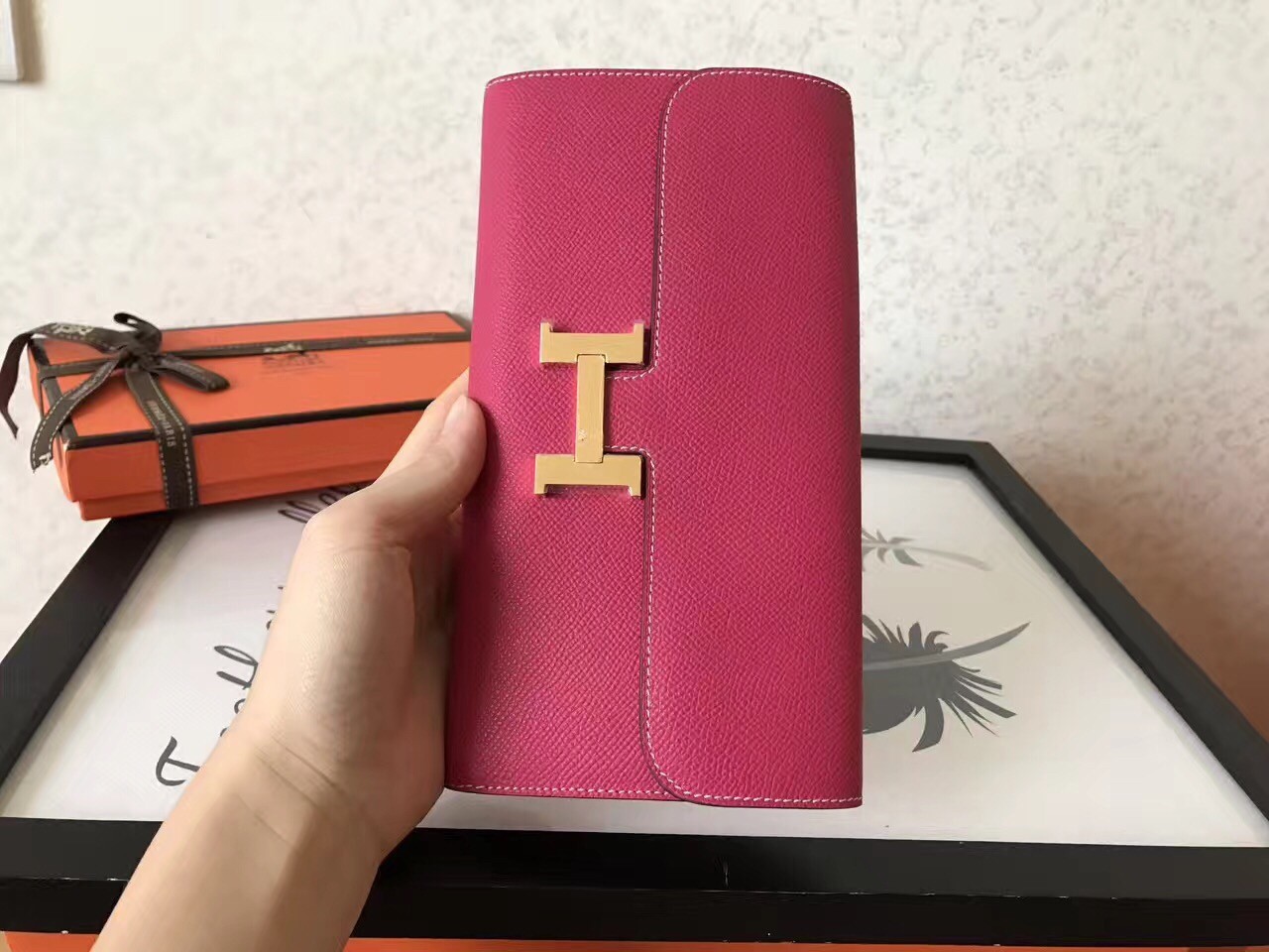 Hermes Peach Epsom Constance Long Wallet