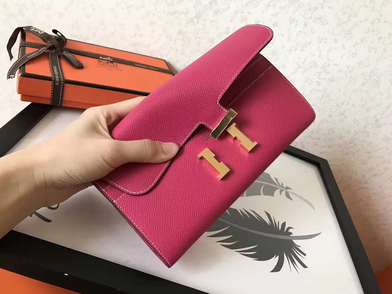 Hermes Peach Epsom Constance Long Wallet