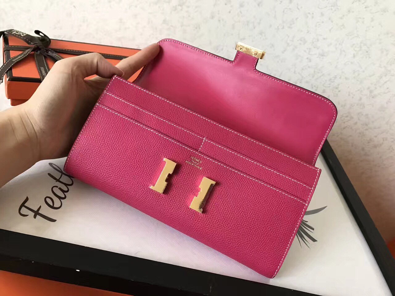 Hermes Peach Epsom Constance Long Wallet