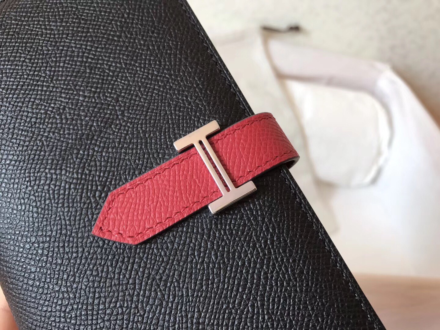 Hermes Bi-Color Epsom Bearn Wallet Black/Ruby