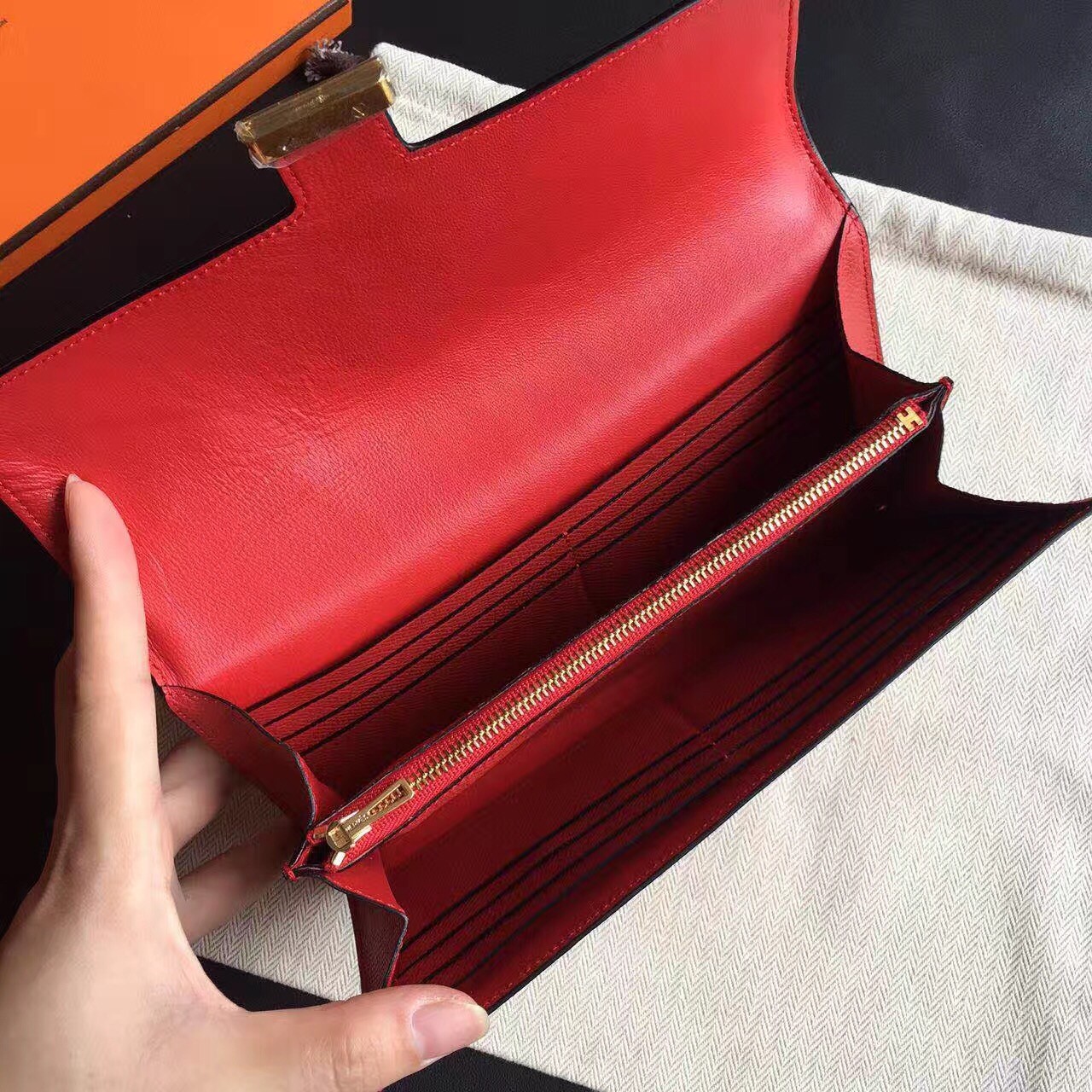 Hermes Red Epsom Constance Long Wallet
