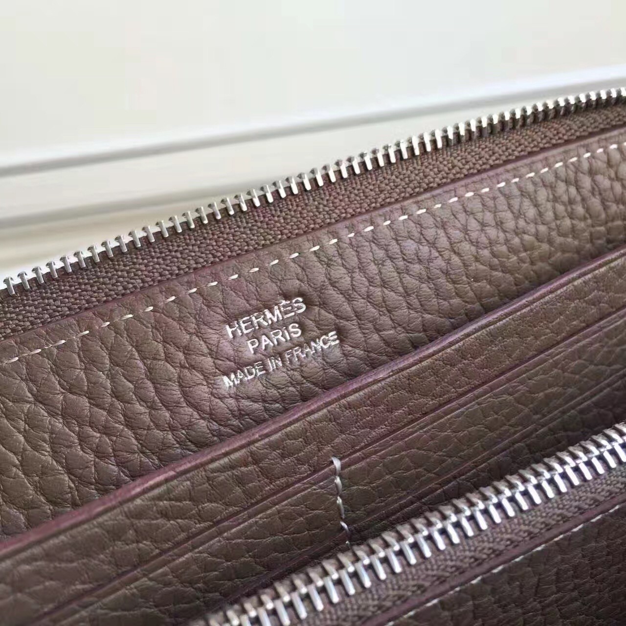 Hermes Etoupe Clemence Azap Zipped Wallet