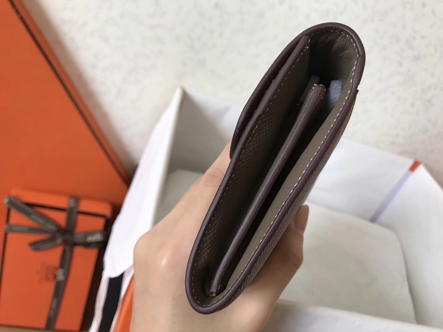 Hermes Taupe Epsom Constance Long Wallet