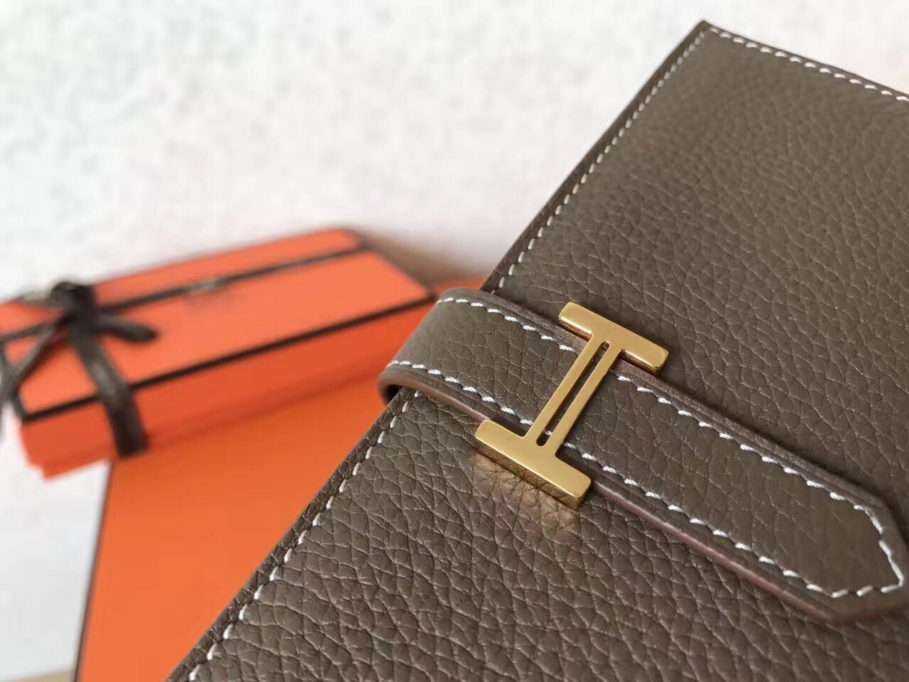 Hermes Taupe Clemence Bearn Gusset Wallet