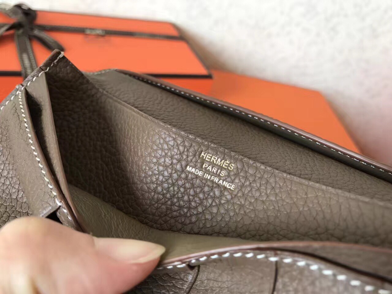 Hermes Taupe Clemence Bearn Gusset Wallet