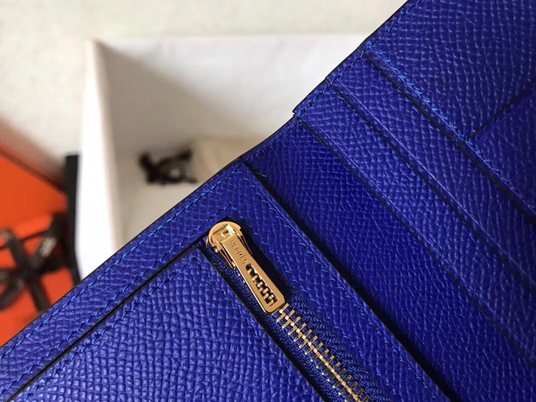 Hermes Blue Electric Epsom Bearn Gusset Wallet