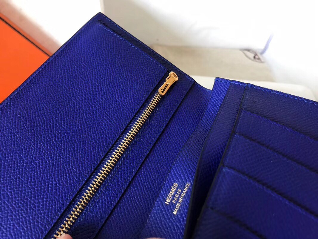 Hermes Blue Electric Epsom Bearn Gusset Wallet