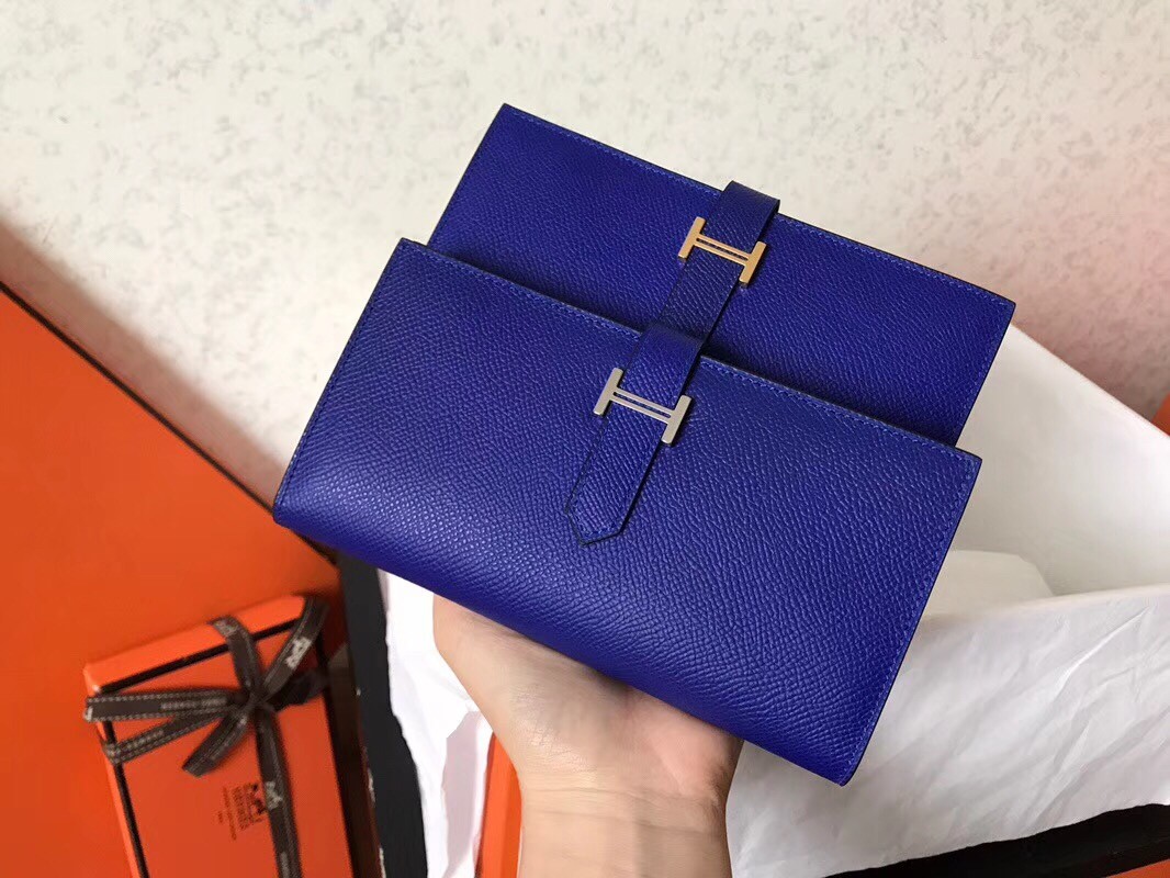 Hermes Blue Electric Epsom Bearn Gusset Wallet