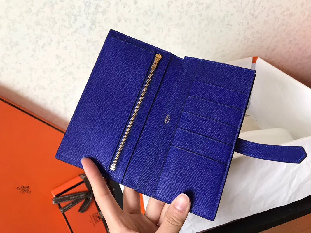 Hermes Blue Electric Epsom Bearn Gusset Wallet