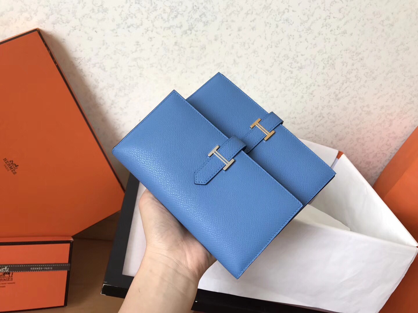 Hermes Blue Jean Epsom Bearn Gusset Wallet
