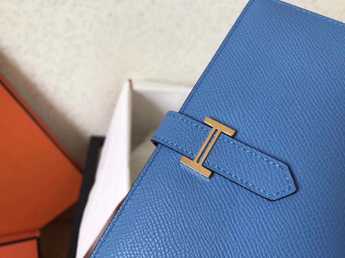 Hermes Blue Jean Epsom Bearn Gusset Wallet