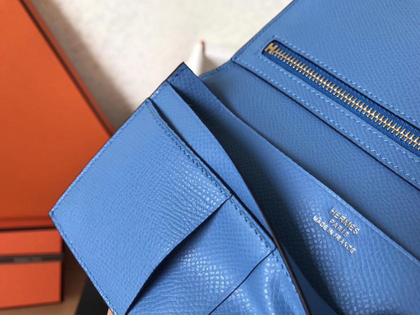 Hermes Blue Jean Epsom Bearn Gusset Wallet