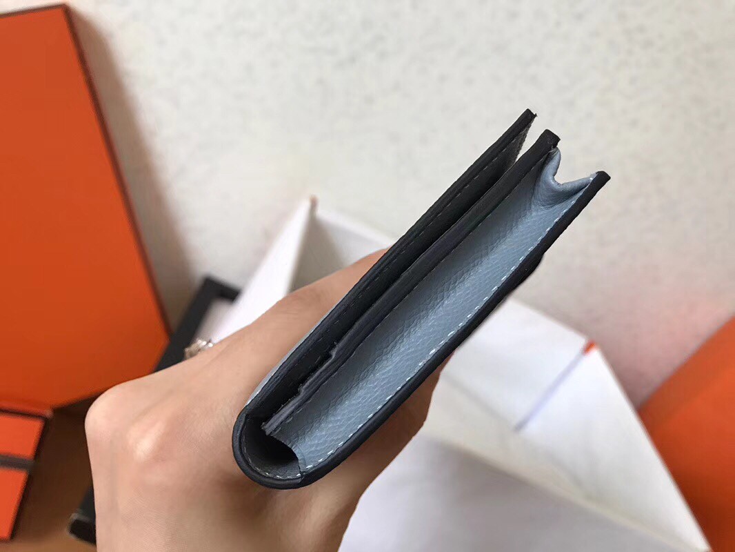 Hermes Blue Lin Epsom Bearn Gusset Wallet