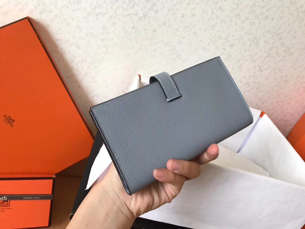 Hermes Blue Lin Epsom Bearn Gusset Wallet