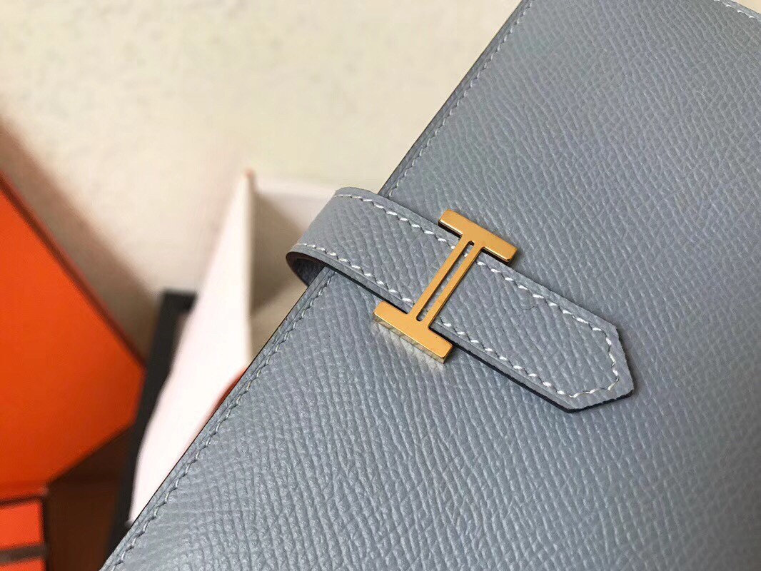 Hermes Blue Lin Epsom Bearn Gusset Wallet