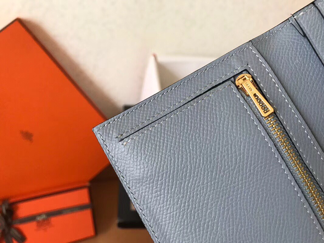 Hermes Blue Lin Epsom Bearn Gusset Wallet