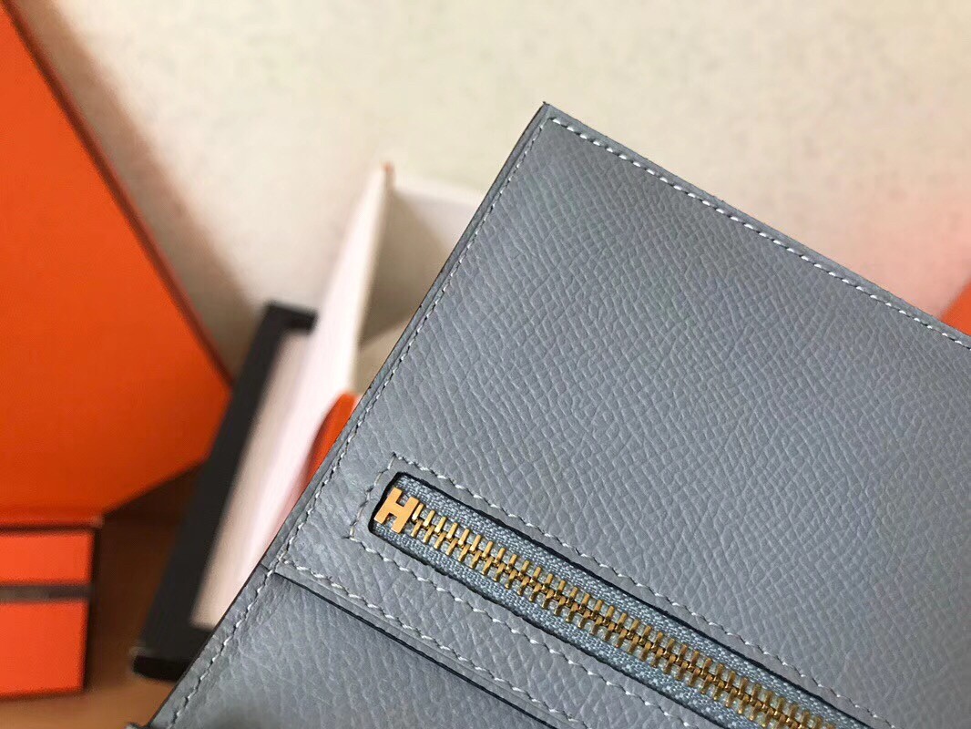 Hermes Blue Lin Epsom Bearn Gusset Wallet