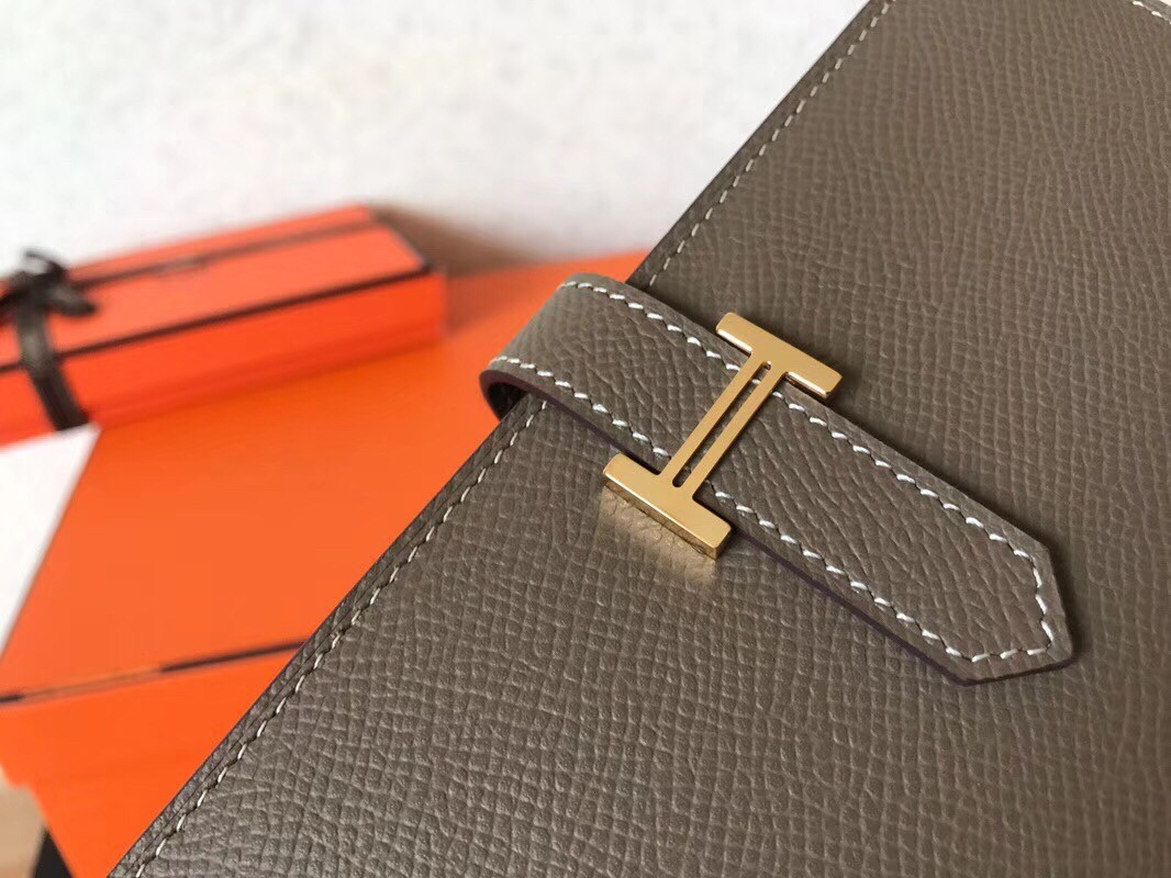 Hermes Taupe Epsom Bearn Gusset Wallet