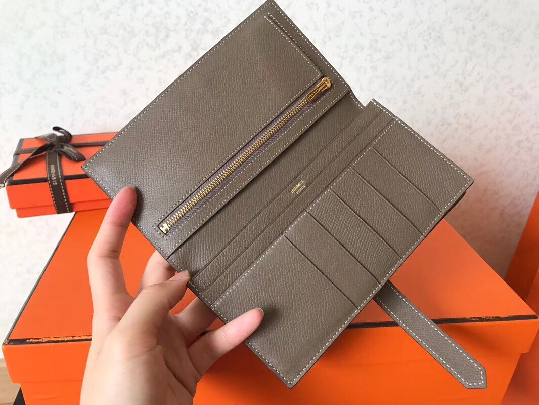 Hermes Taupe Epsom Bearn Gusset Wallet