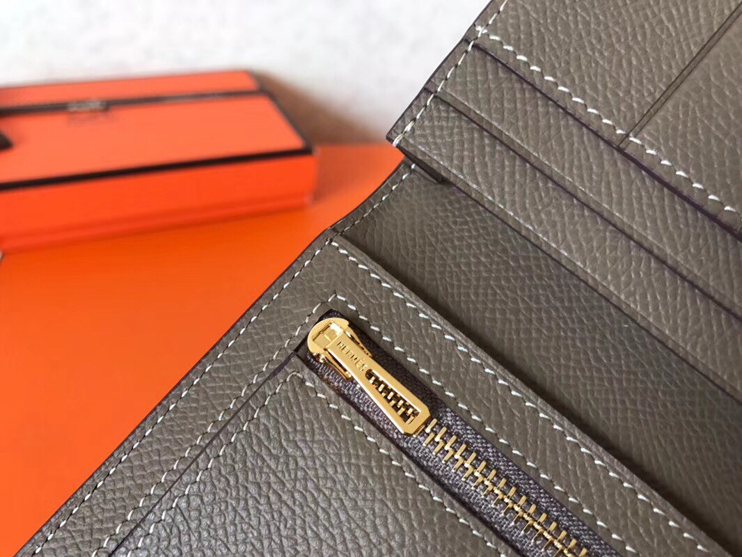 Hermes Taupe Epsom Bearn Gusset Wallet