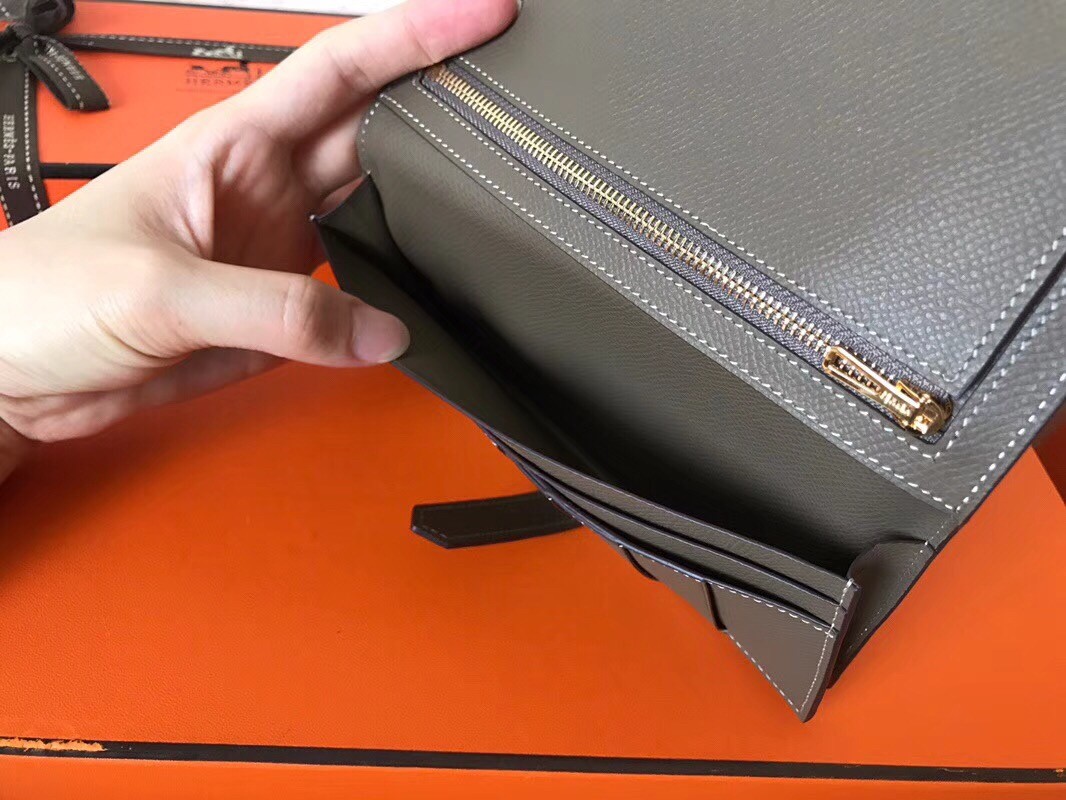 Hermes Taupe Epsom Bearn Gusset Wallet