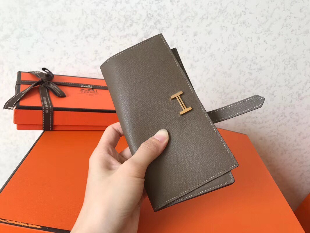 Hermes Taupe Epsom Bearn Gusset Wallet