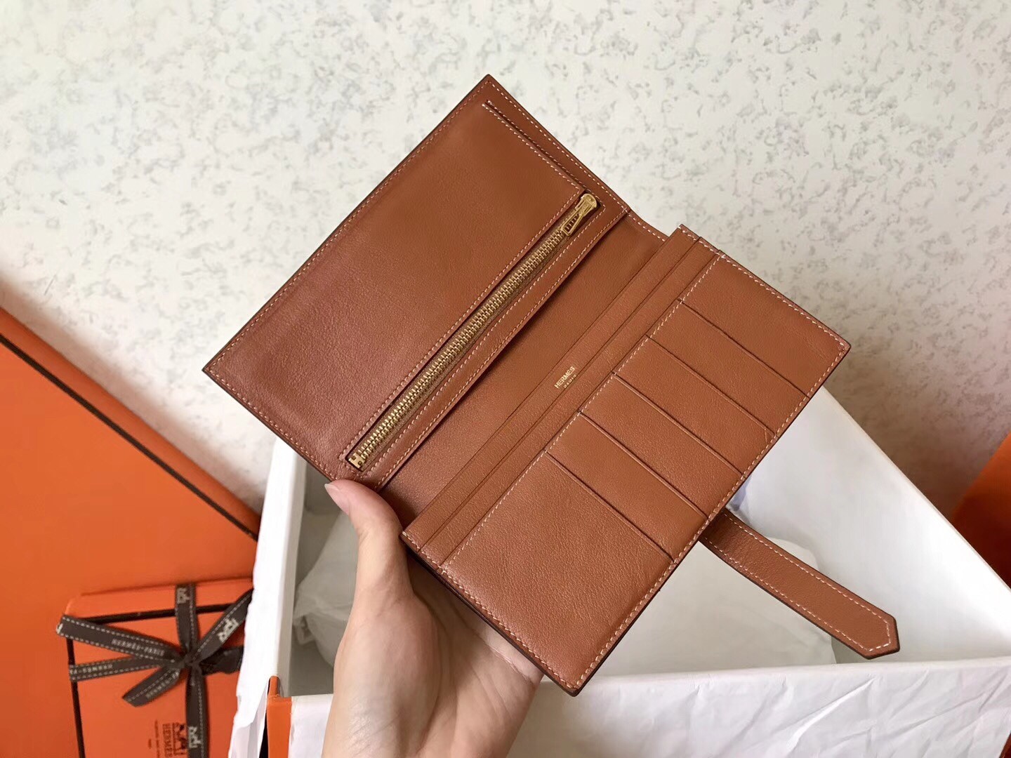 Hermes Gold Swift Bearn Gusset Wallet