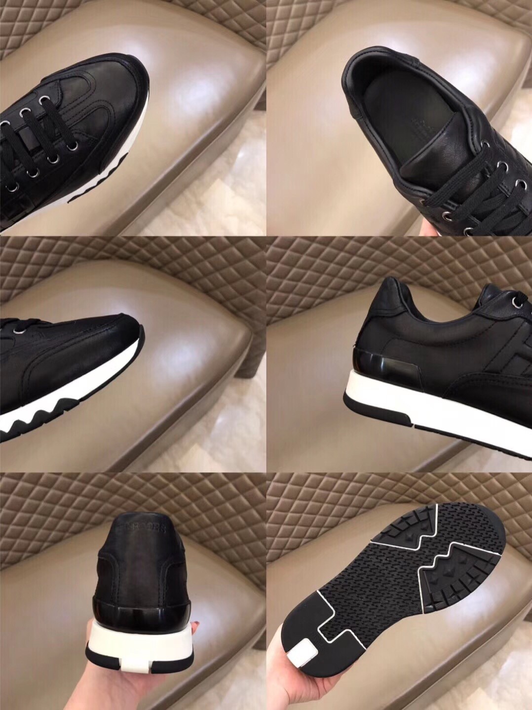Hermes Trail Sneaker In Black Calfskin Leather