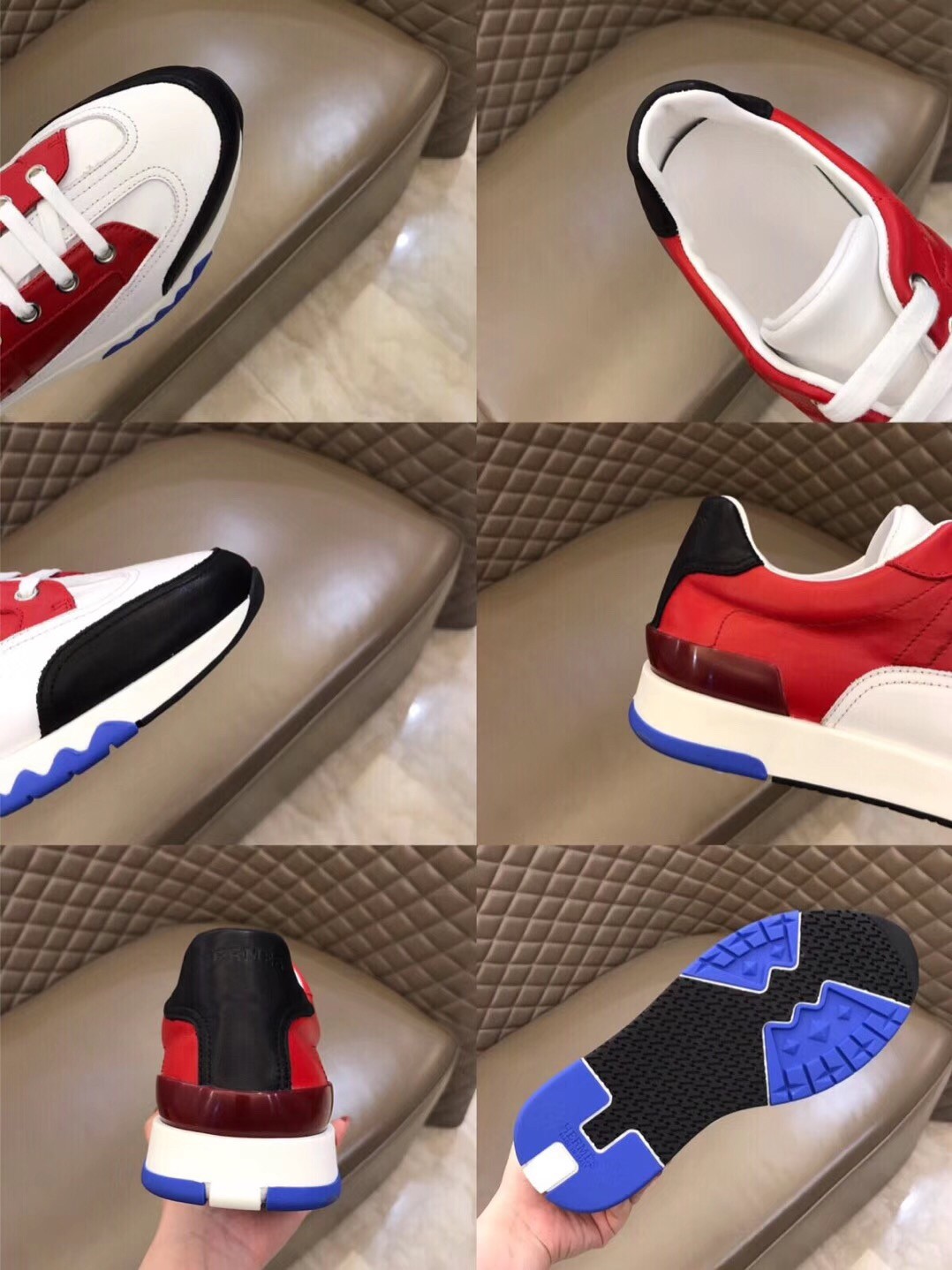 Hermes Trail Sneaker In Red/White Calfskin